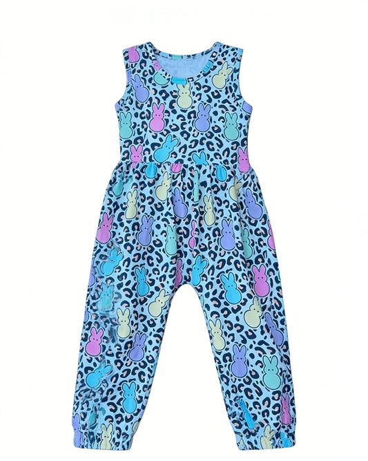 Baby Girls Sleeveless Colorful Rabbits Leopard Easter Pant Rompers Preorder