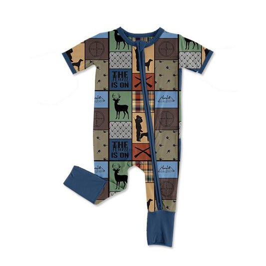 Baby Boys Deer Checked Hunting Two Way Zip Convertible Rompers Preorder