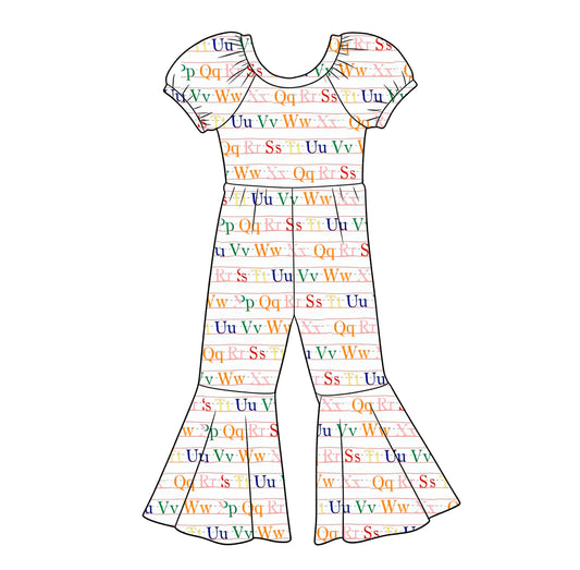 Baby Girls ABC Stripe Back to School Bell Bottom Pant Jumpsuits Preorder