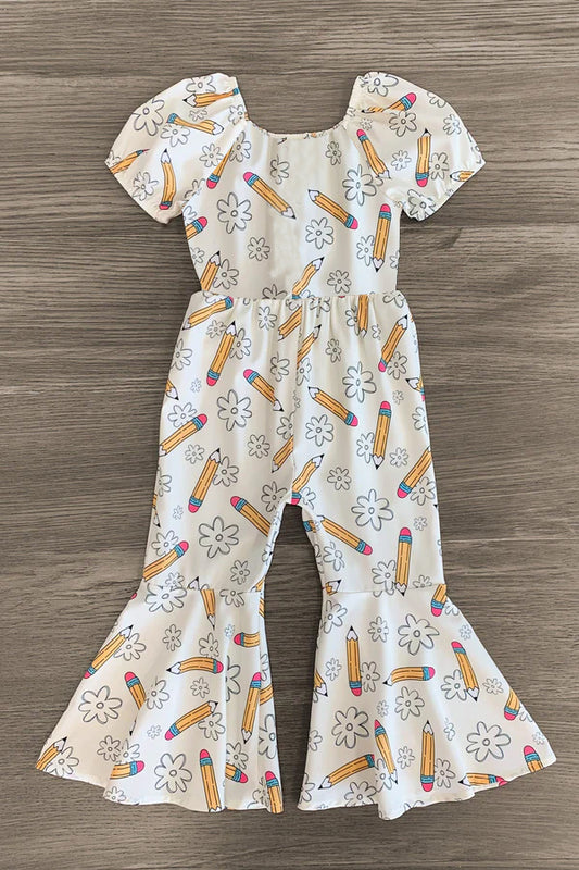 Baby Girls Flowers Pencils Back to School Bell Bottom Pant Jumpsuits Preorder