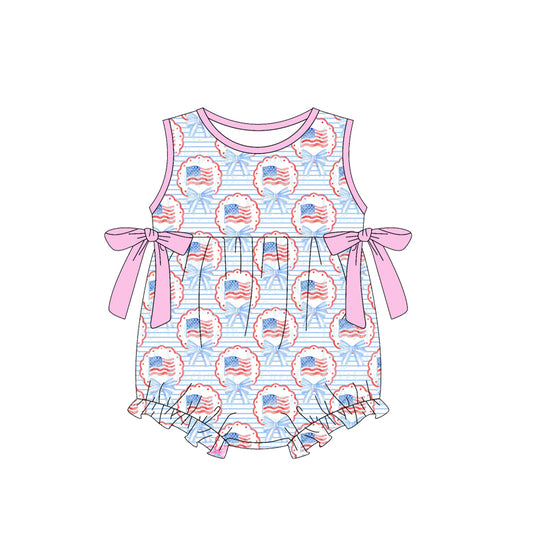 Baby Girls Stripe Bows Flags 4th of July Ruffle Rompers Preorder