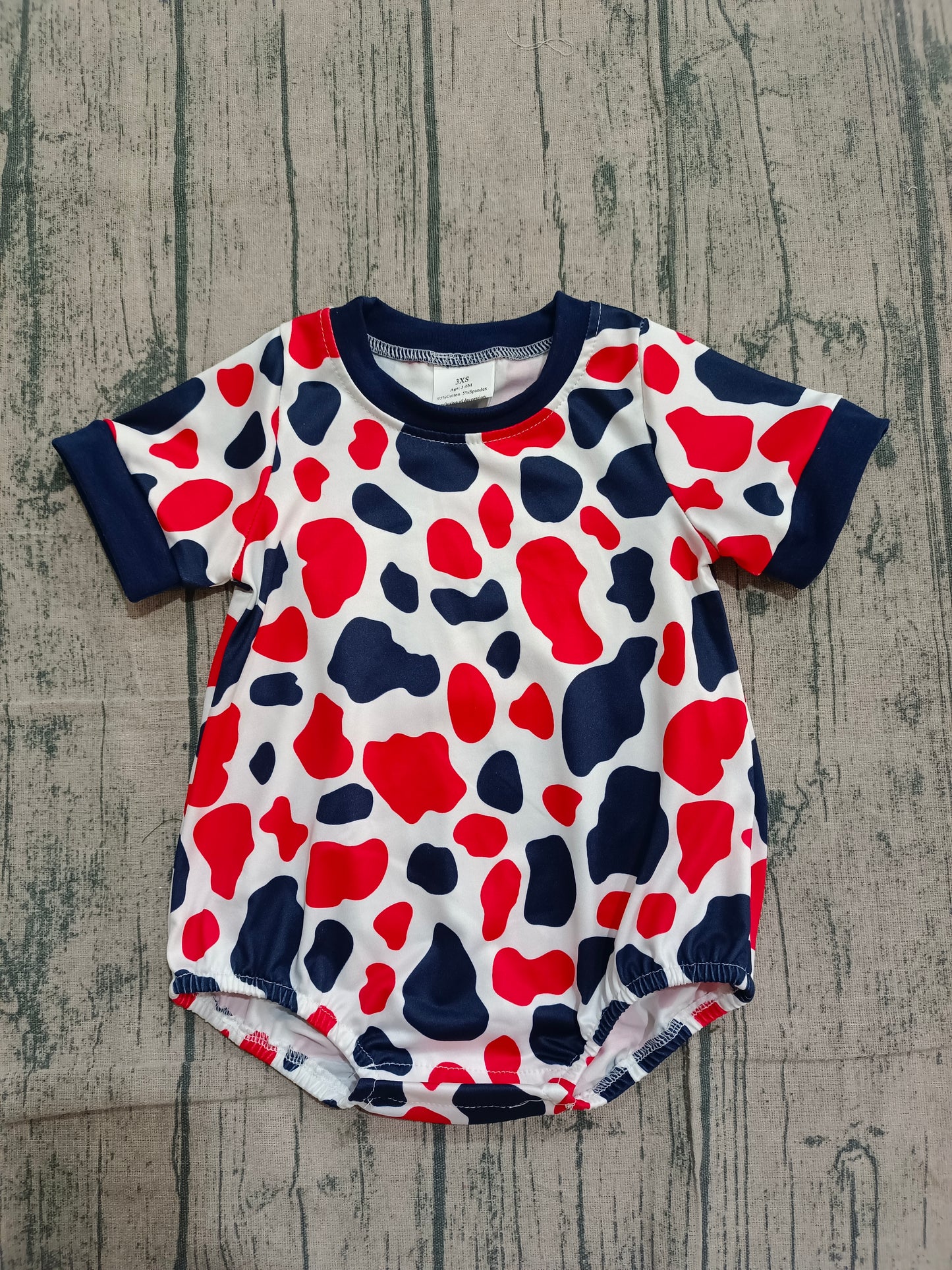 Baby Boys Short Sleeve Red Blue Cow Print 4th of July Rompers