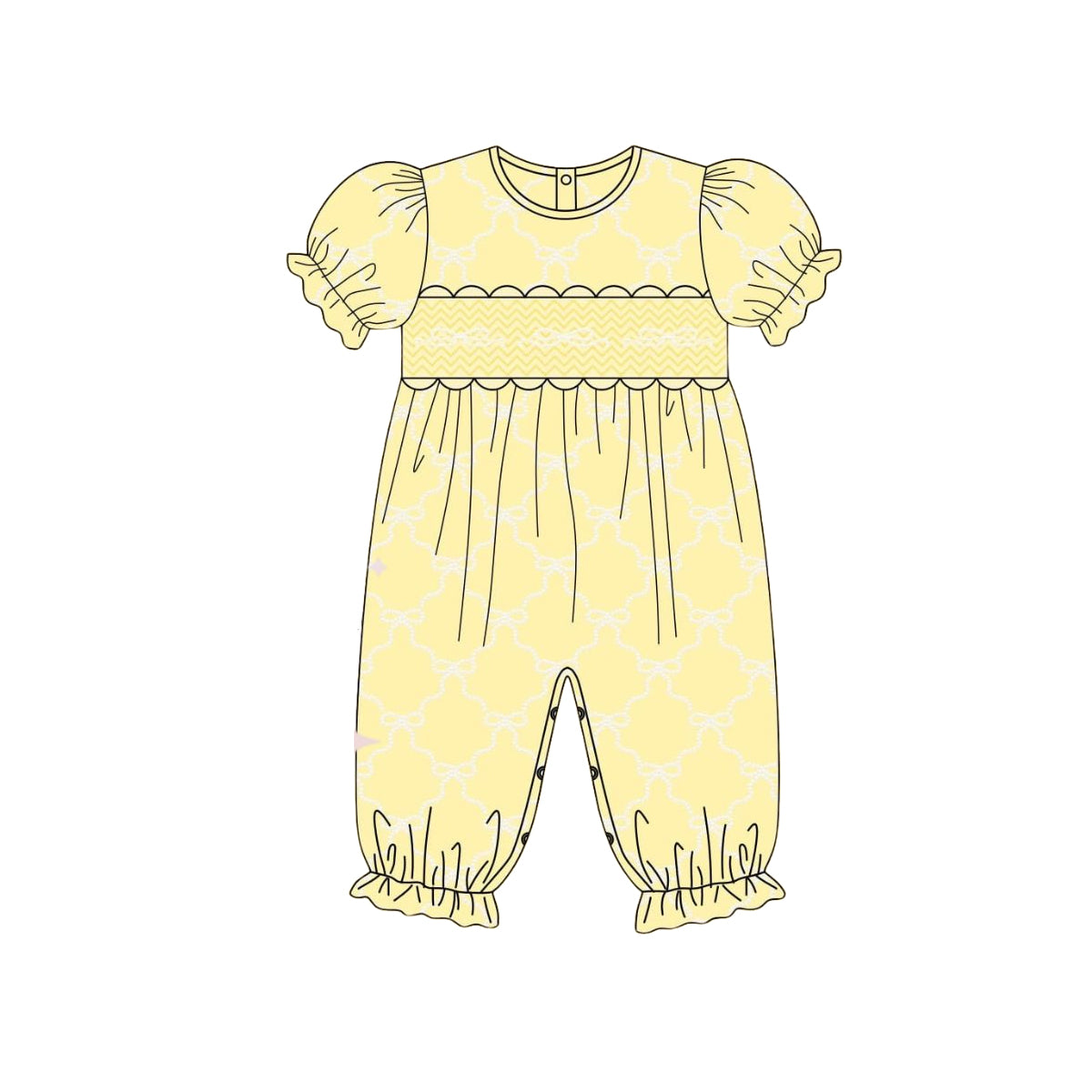 Baby Girls Yellow Short Sleeve Bows Checked Ruffle Pant Rompers Preorder