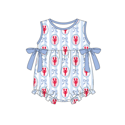Baby Girls Sleeveless Bows Crayfishes Stripe Ruffle Rompers Preorder