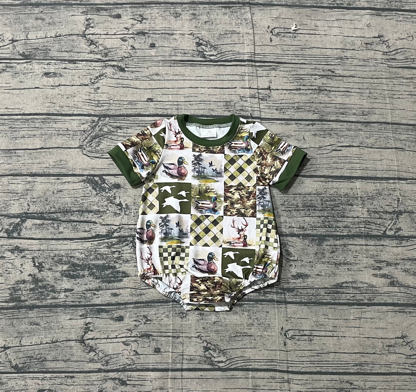 Baby Boys Short Sleeve Deer Ducks Checked Hunting Rompers