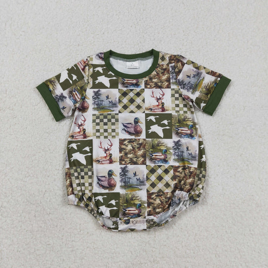 Baby Boys Short Sleeve Deer Ducks Checked Hunting Rompers