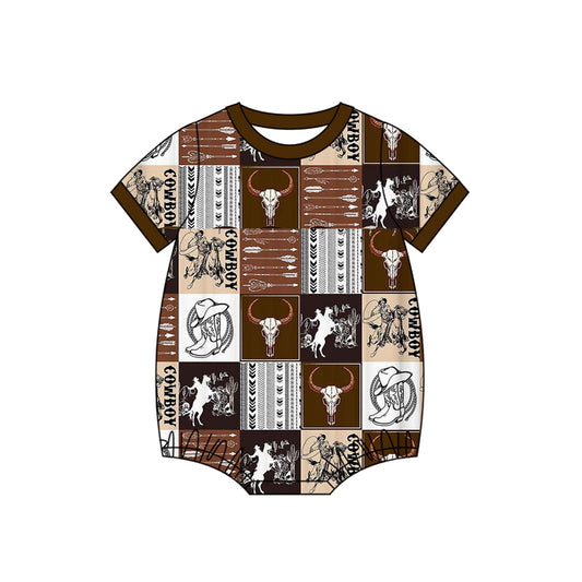 Baby Boys Short Sleeve Horse Rodeos Cows Checked Western Rompers Preorder