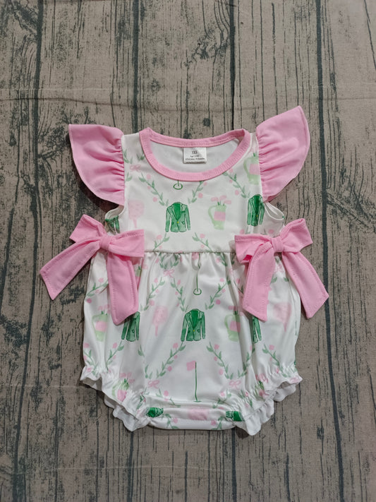 Baby Girls Flutter Sleeve Flowers Golf Checked Ruffle Rompers