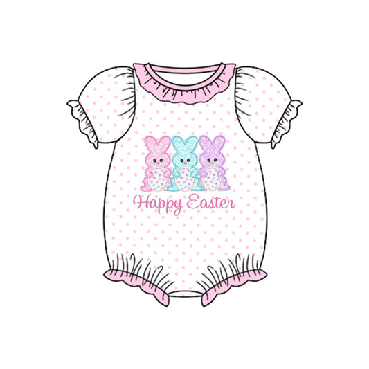 Baby Girls Pink Polka Dots Rabbits Eggs Happy Easter Ruffle Rompers Preorder