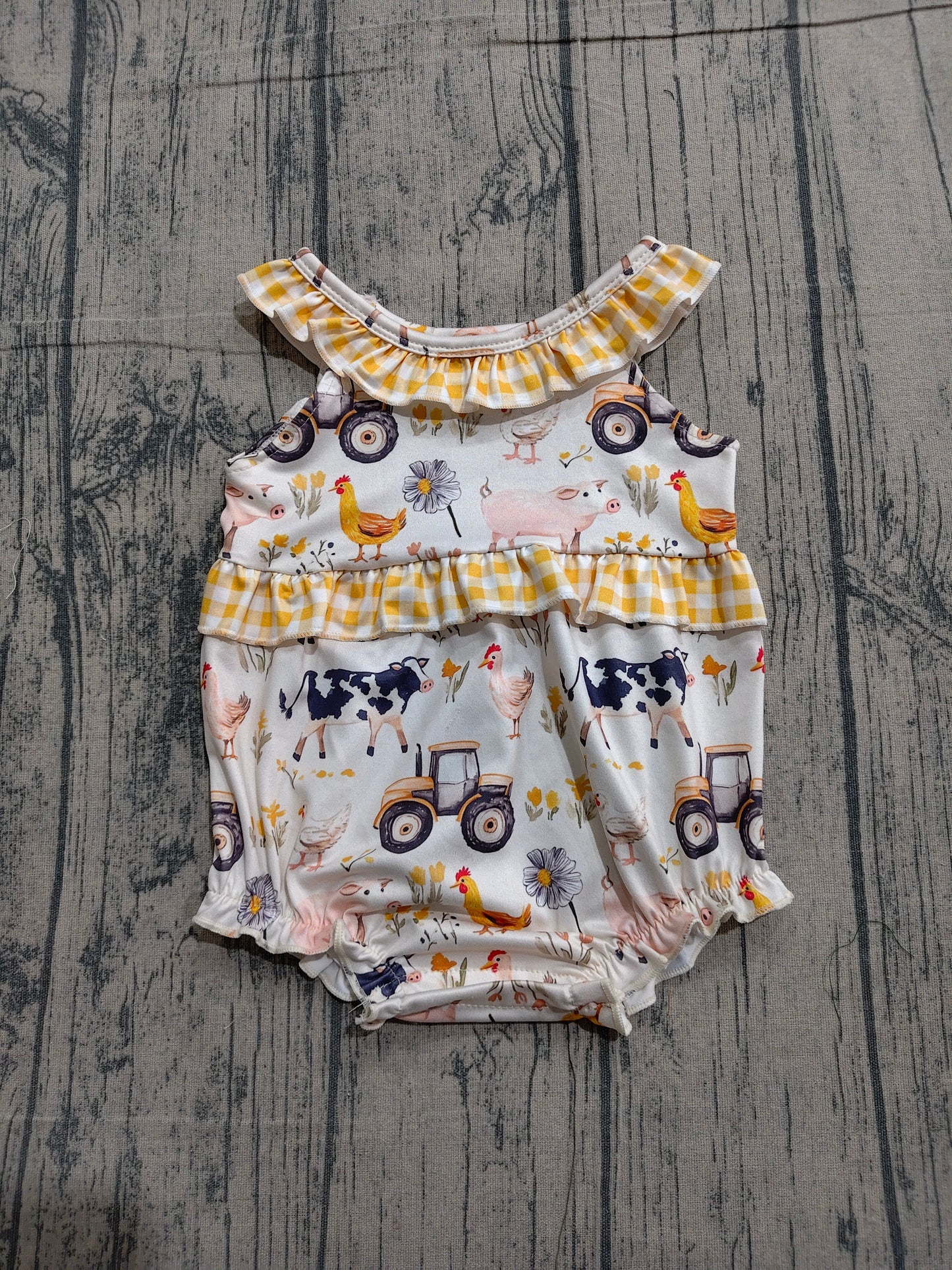 Baby Girls Cows Trucks Farm Collar Ruffle Rompers