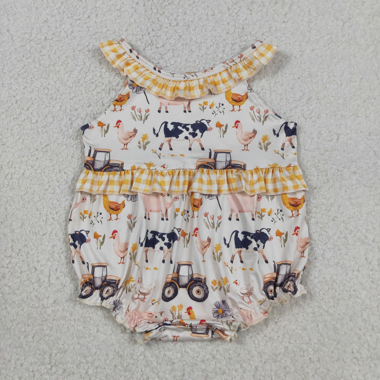 Baby Girls Cows Trucks Farm Collar Ruffle Rompers