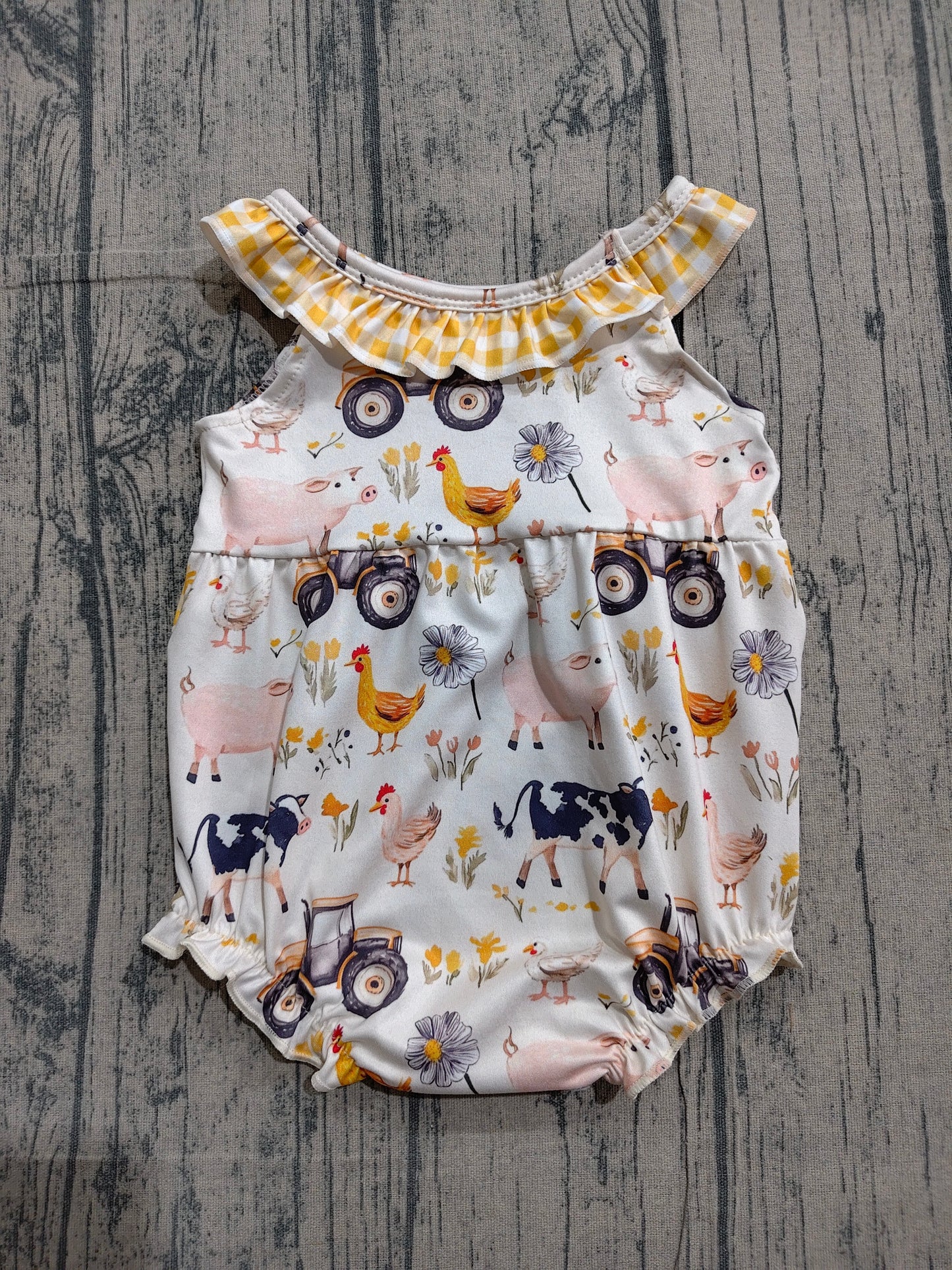 Baby Girls Cows Trucks Farm Collar Ruffle Rompers