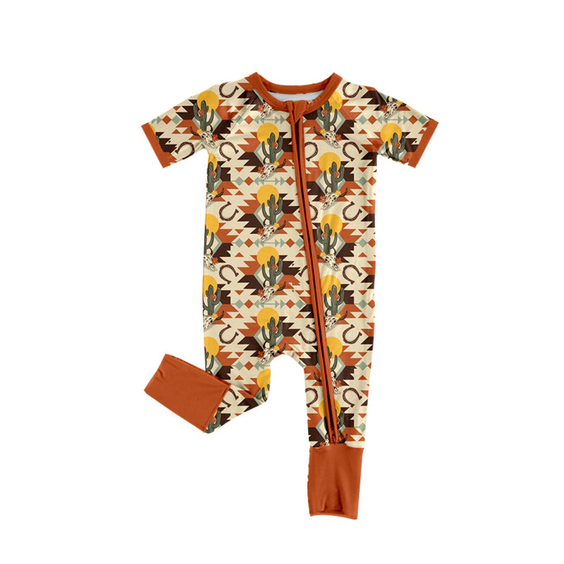 Baby Boys Aztec Cactus Western Two Way Zip Convertible Rompers Preorder