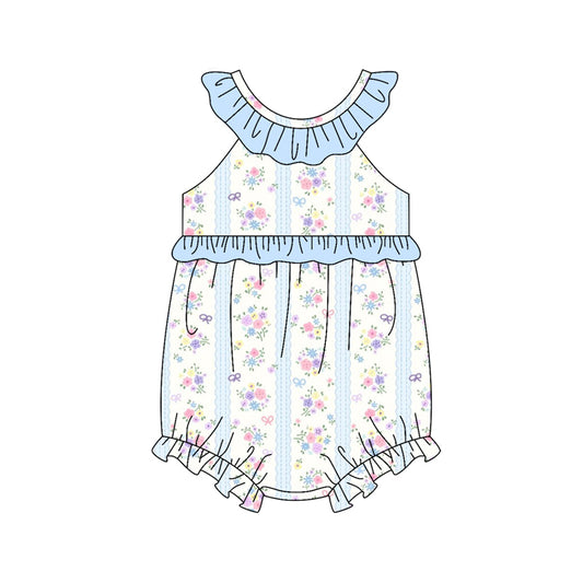Baby Girls Flowers Stripe Collar Ruffle Rompers Preorder