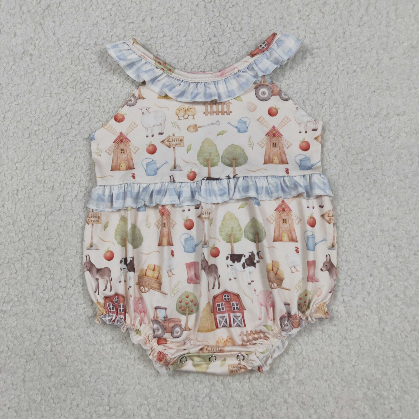 Sibling Baby Girls Sleeveless Pigs Cows Tunic Ruffle Short Farm Clothes Set Rompers
