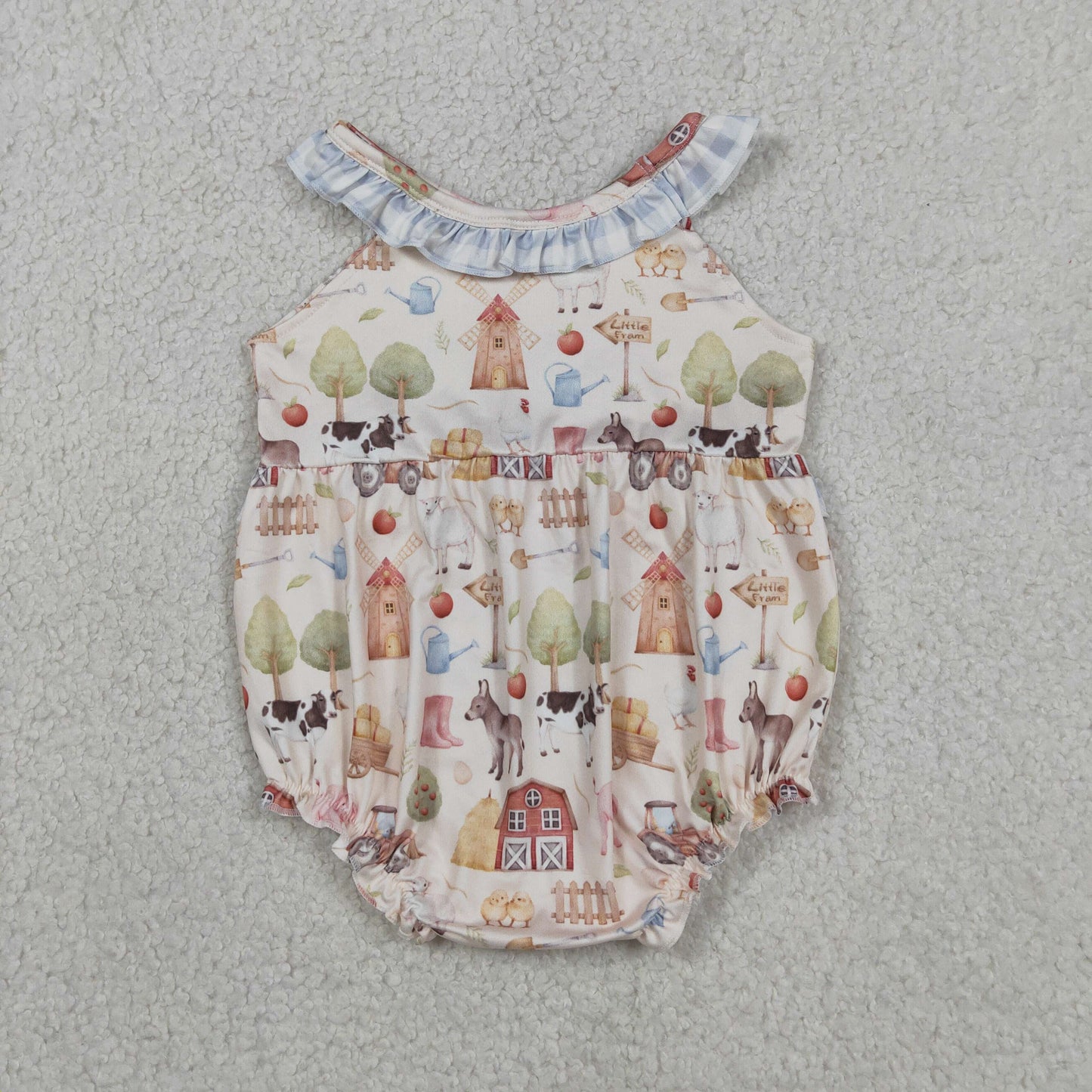 Baby Girls Sleeveless Pigs Cows Farm Ruffle Rompers