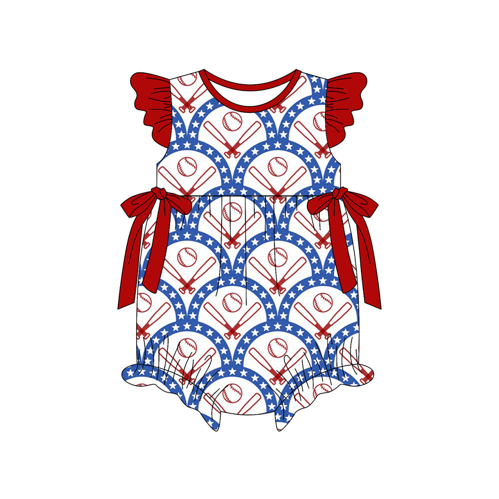 Baby Girls Stars Baseballs Checked Team Ruffle Rompers Preorder