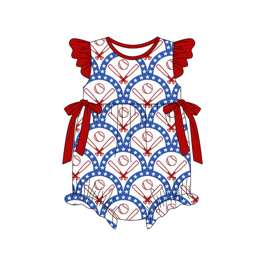 Baby Girls Stars Baseballs Checked Team Ruffle Rompers Preorder