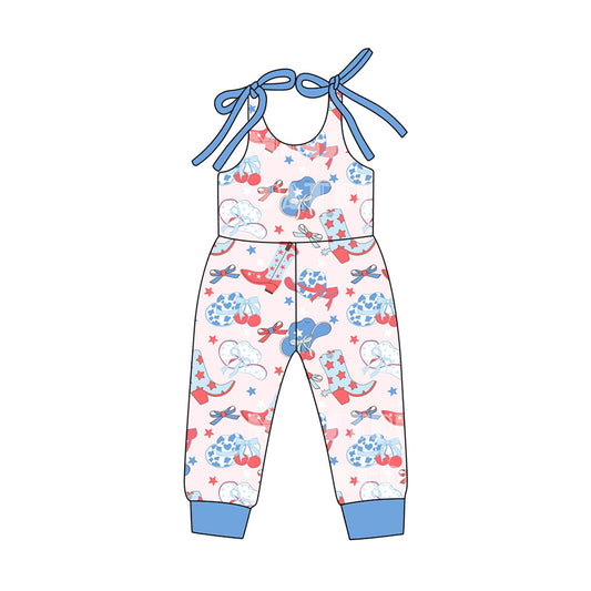 Baby Girls Bows Sleeveless Stars Hats Boots 4th of July Western Pant Rompers Preorder