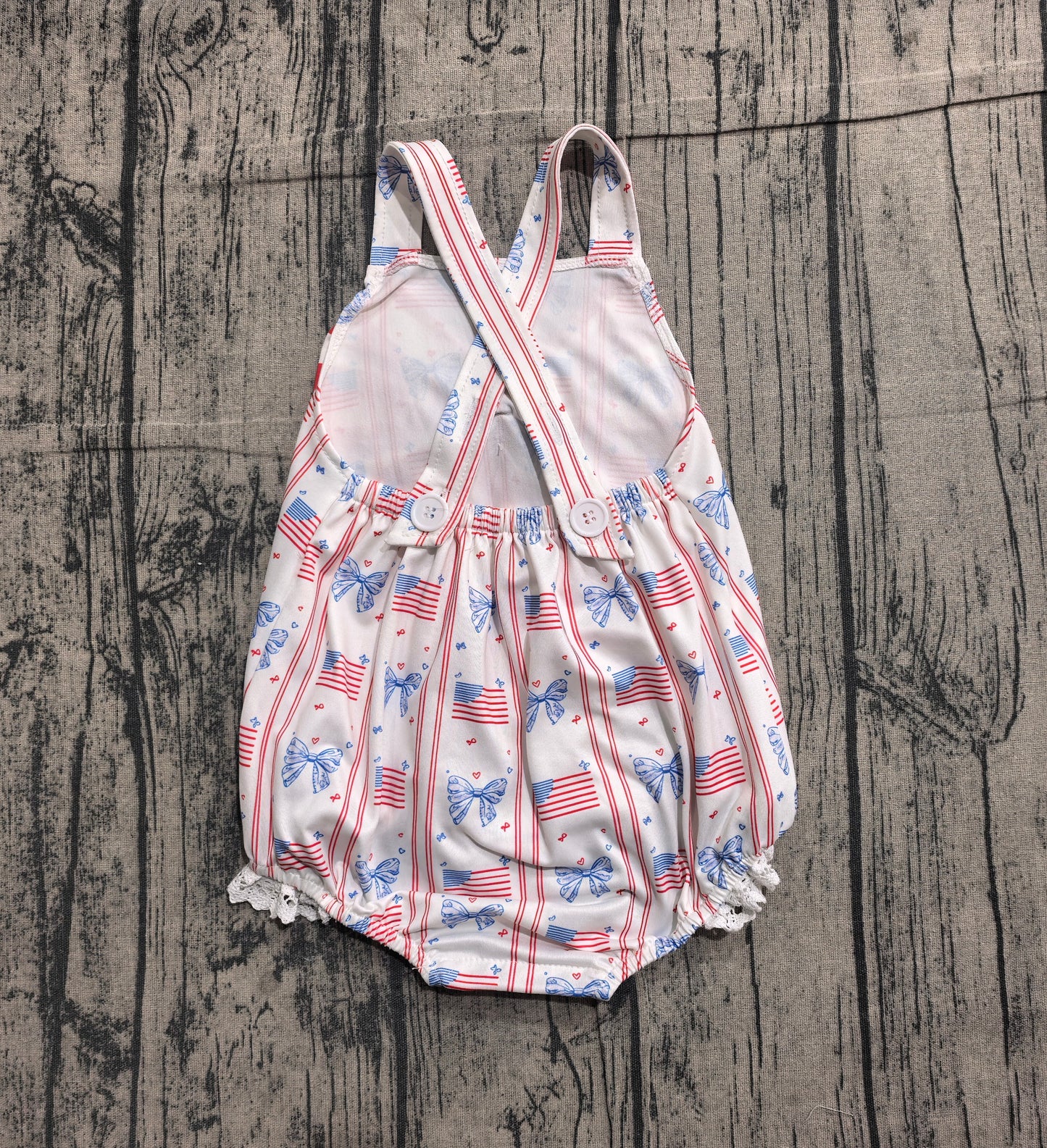 Baby Girls Strap Flags Bows Stripe 4th of July Ruffle Rompers