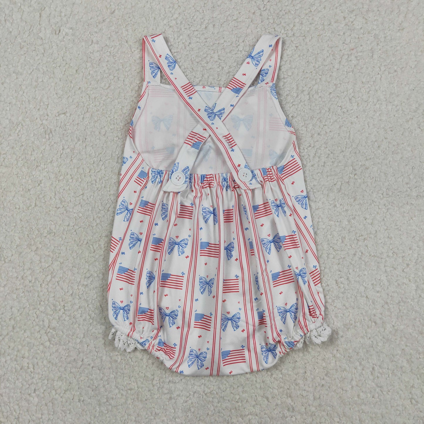Baby Girls Strap Flags Bows Stripe 4th of July Ruffle Rompers