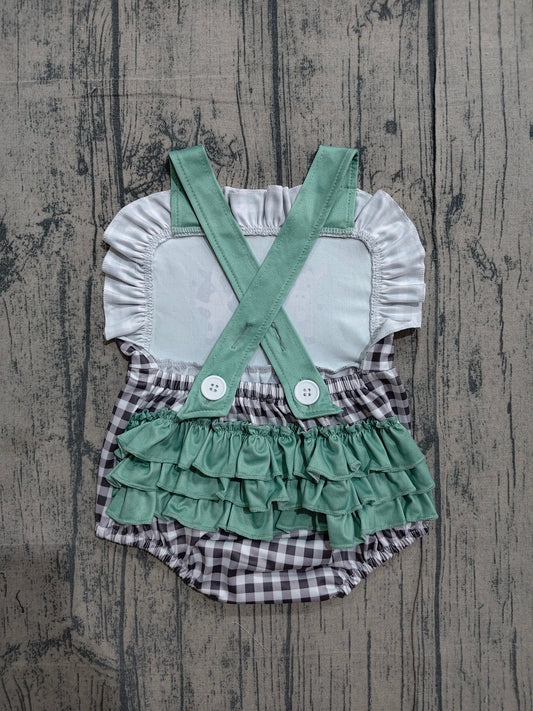 Baby Girls Strap Farm Checked Ruffle Rompers Preorder