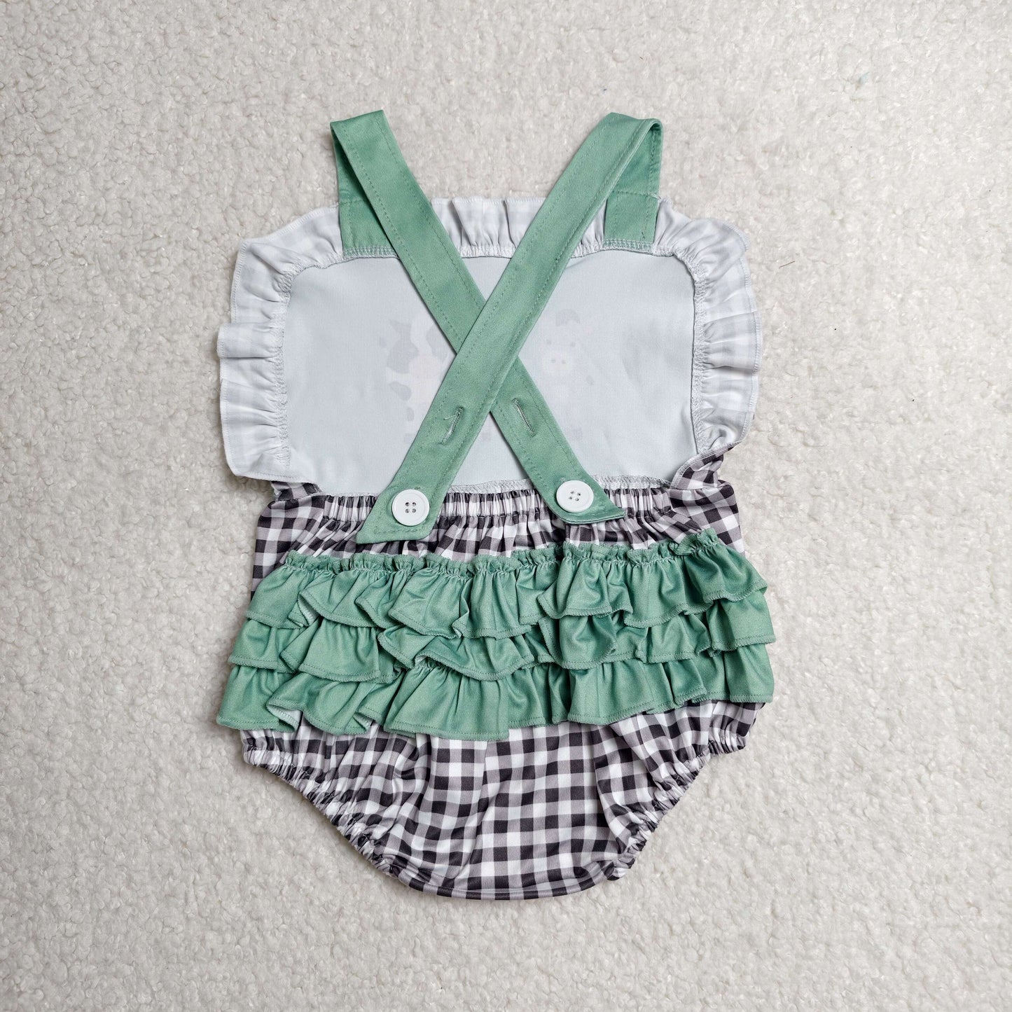 Baby Girls Strap Farm Checked Ruffle Rompers