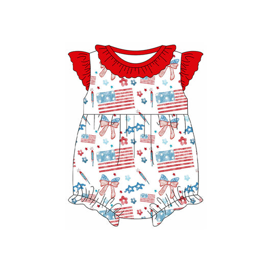 Baby Girls Flutter Sleeve Flags Stars 4th of July Ruffle Rompers Preorder