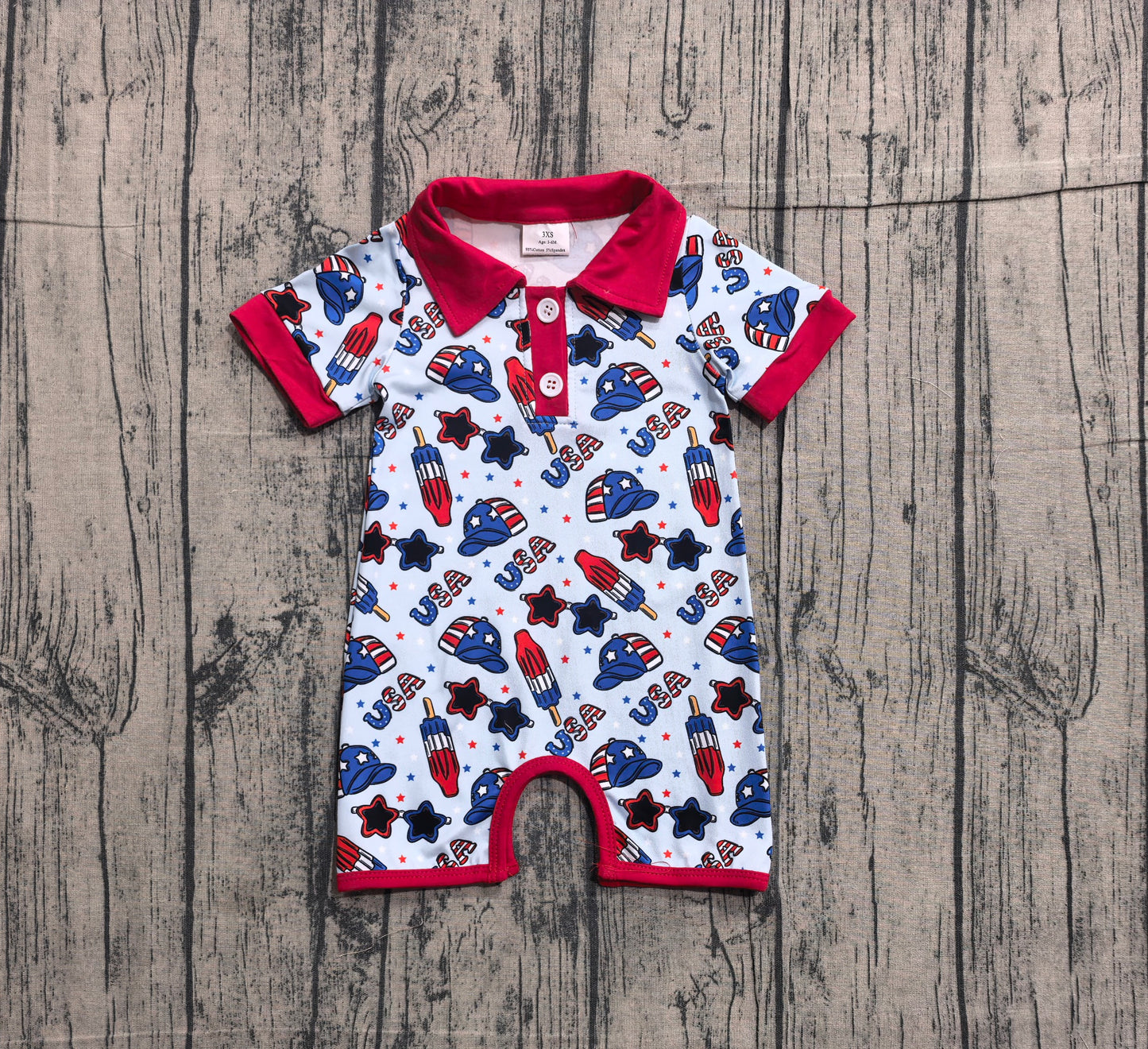 Baby Boys Short Sleeve USA Popsicle Stars 4th of July Button Rompers