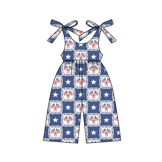 Baby Girls Bows Strap Stars Flags Checked 4th of July Pant Jumpsuits Preorder