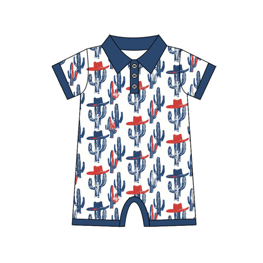 Baby Boys Short Sleeve Cactus Hats Western Button Zipper Rompers Preorder
