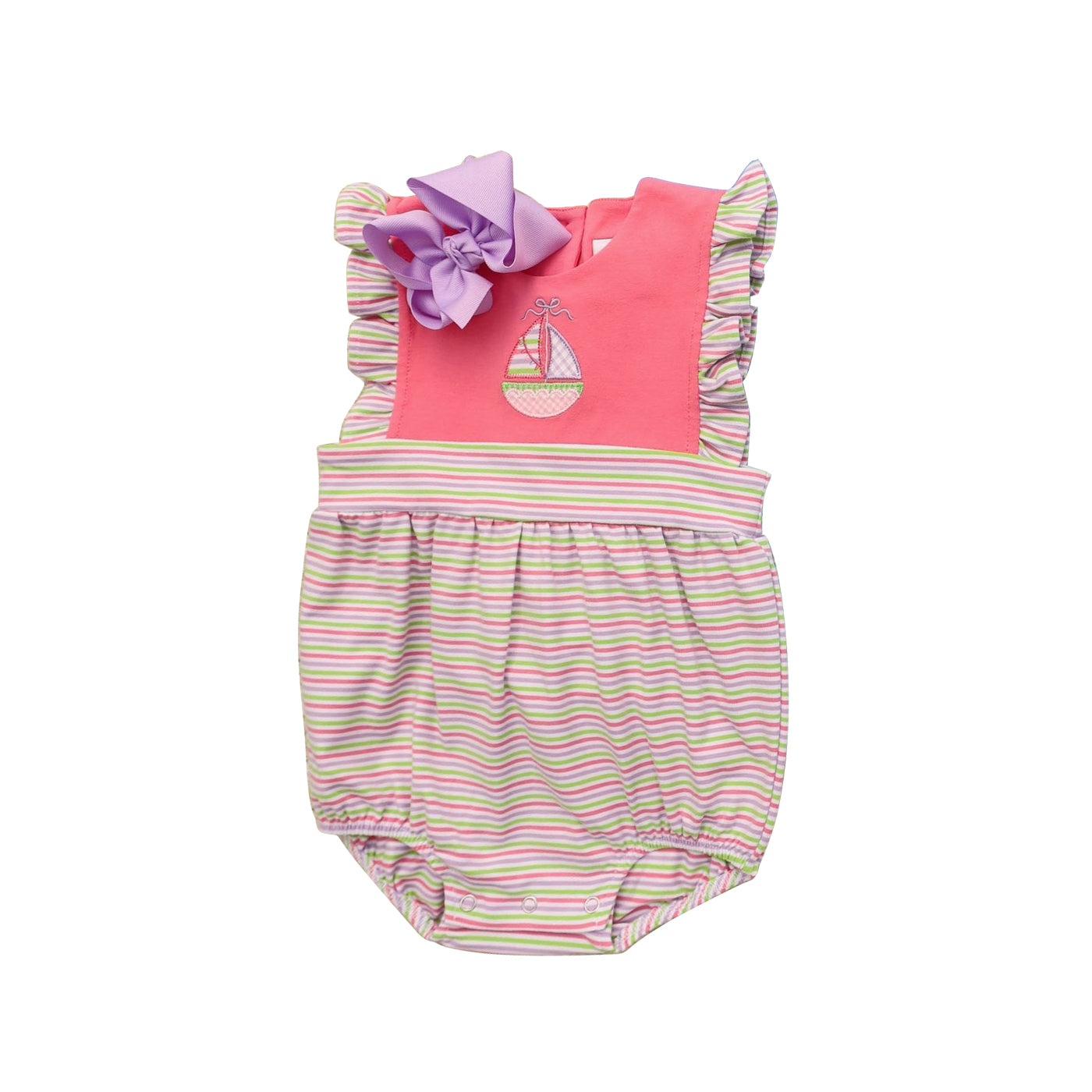 Baby Girls Sleeveless Pink Stripe Boats Ruffle Rompers Preorder