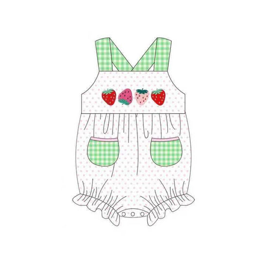 Baby Girls Strap Strawberry Polka Dots Pockets Ruffle Rompers Preorder