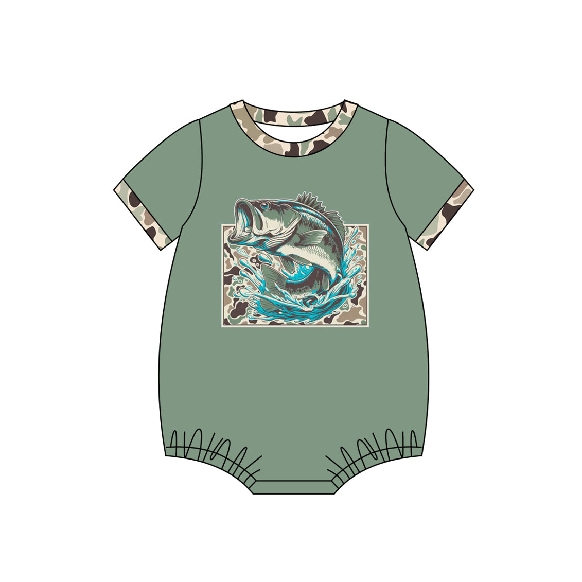 Baby Boys Short Sleeve Southern Camo Fishes Hunting Rompers Preorder