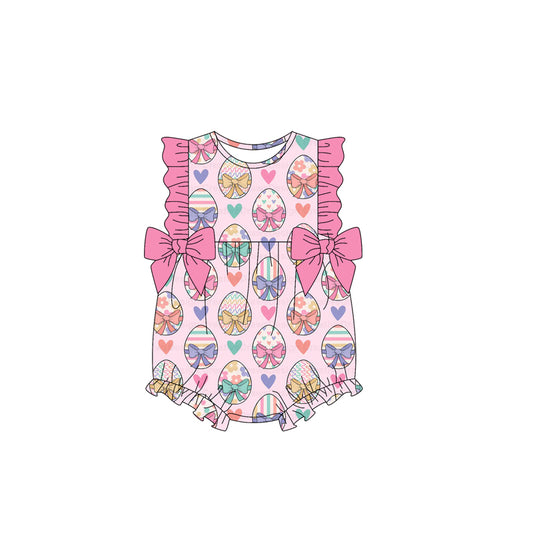 Baby Girls Sleeveless Colorful Eggs Hearts Easter Ruffle Rompers Preorder
