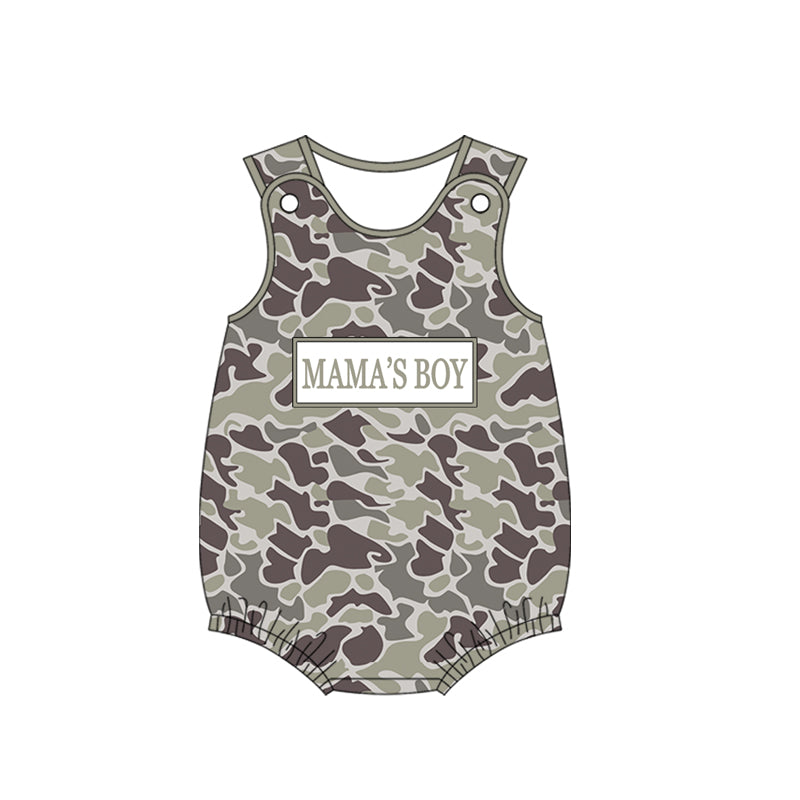 Baby Boys Sleeveless Southern Grey Camo Mama's Boy Rompers Preorder