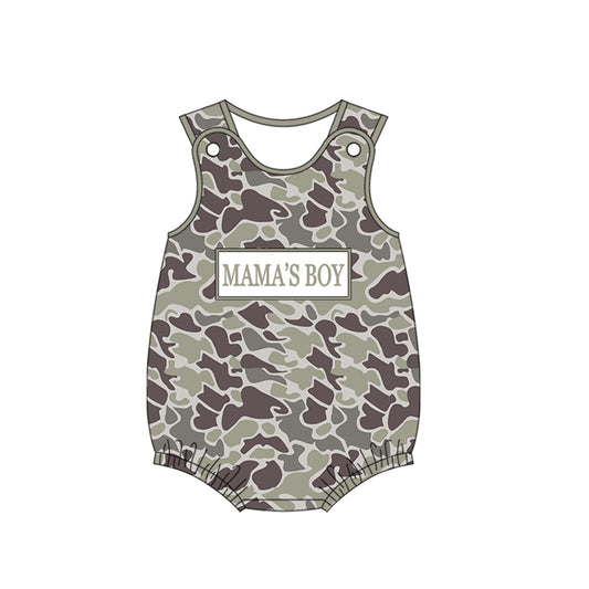 Baby Boys Sleeveless Southern Grey Camo Mama's Boy Rompers Preorder