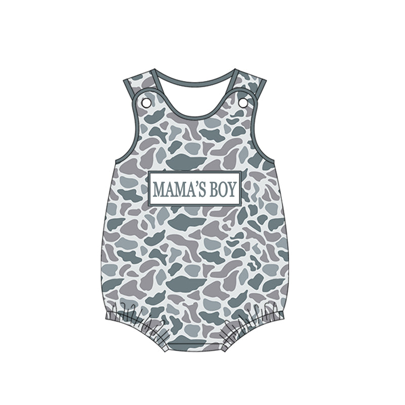 Baby Boys Sleeveless Southern Light Grey Camo Mama's Boy Rompers Preorder