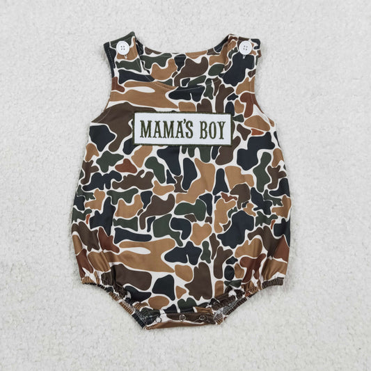 USA Shop Embroidery Mama's Boys Sleeveless Southern Dark Brown Camo Rompers