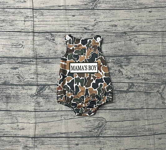 Embroidery Mama's Boy Sleeveless Southern Dark Brown Camo Rompers Preorder