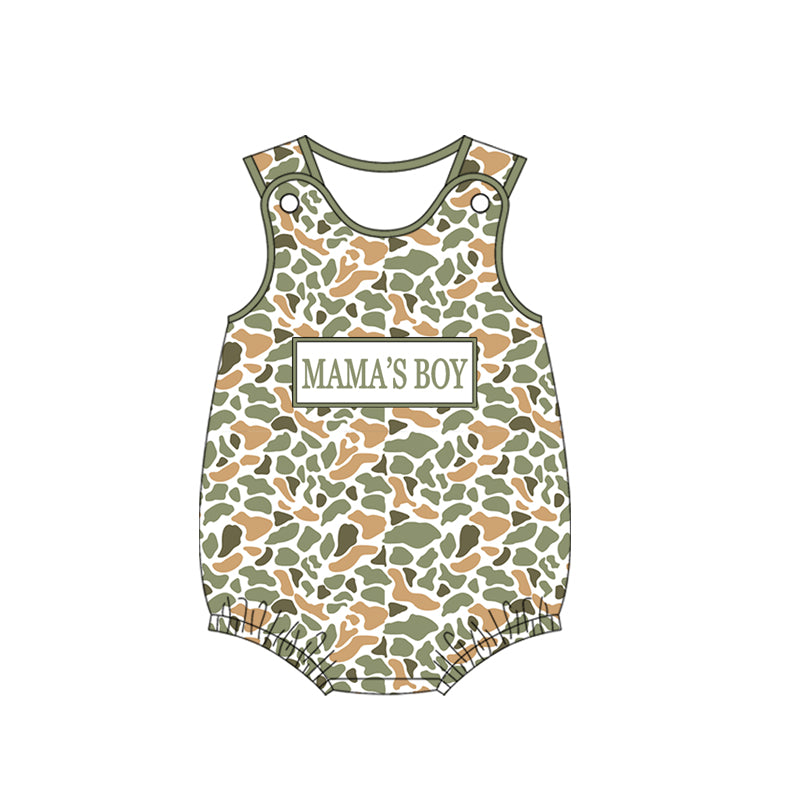 Baby Boys Sleeveless Southern Orange Camo Mama's Boy Rompers Preorder