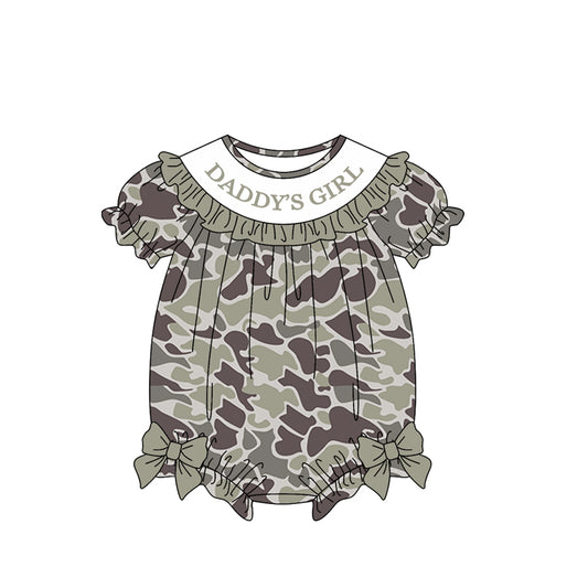 Baby Girls Short Sleeve Southern Grey Camo Daddy's Girl Bows Ruffle Rompers Preorder