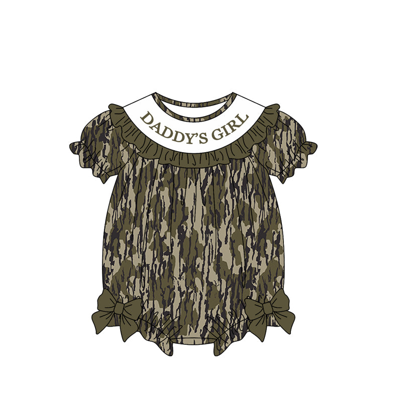 Baby Girls Short Sleeve Southern Olive Camo Daddy's Girl Bows Ruffle Rompers Preorder