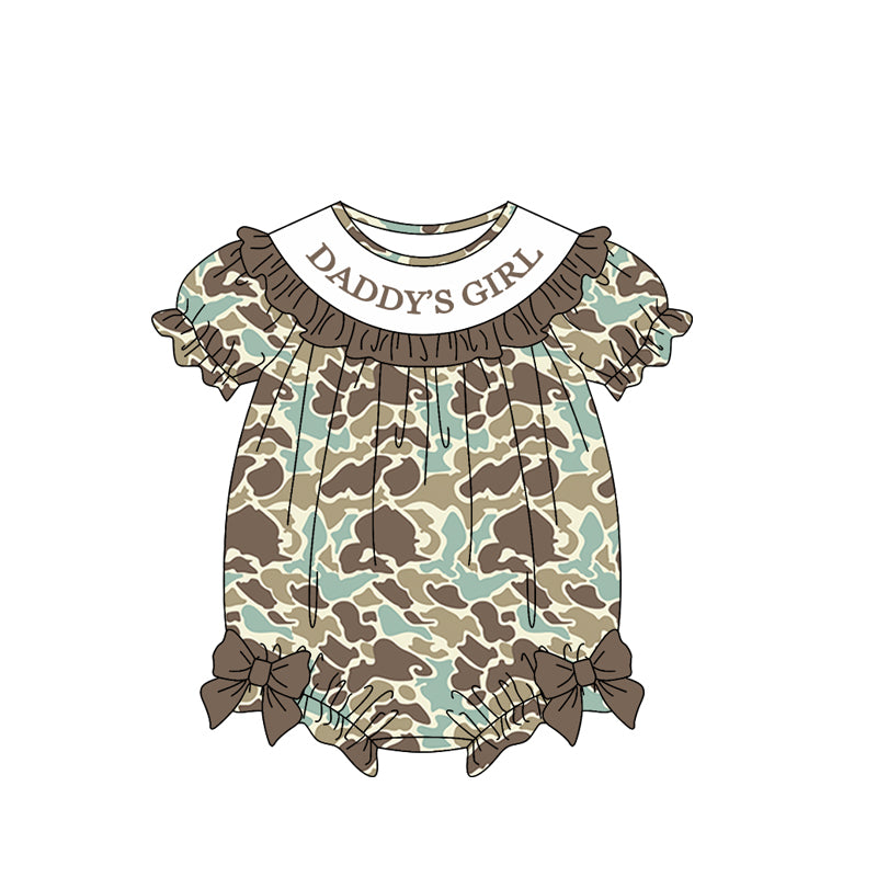 Baby Girls Short Sleeve Southern Khaki Camo Daddy's Girl Bows Ruffle Rompers Preorder