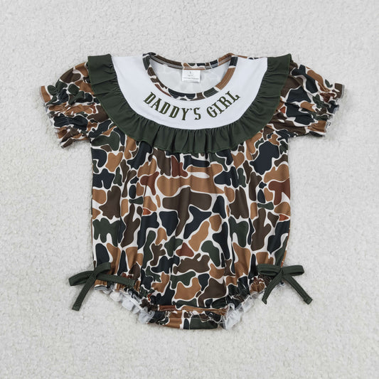 Embroidery Daddy's Girls Southern Dark Brown Camo Ruffle Rompers