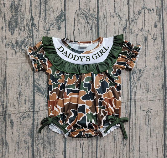 Embroidery Daddy's Girl Baby Girls Southern Dark Brown Camo Bows Ruffle Rompers Preorder