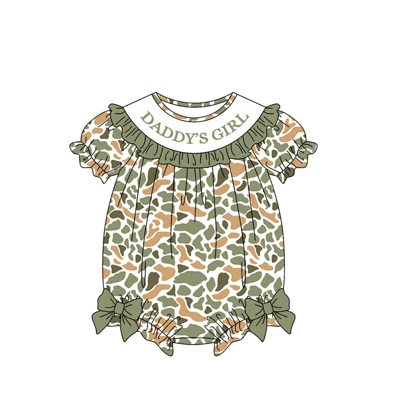 Baby Girls Short Sleeve Southern Orange Camo Daddy's Girl Bows Ruffle Rompers Preorder
