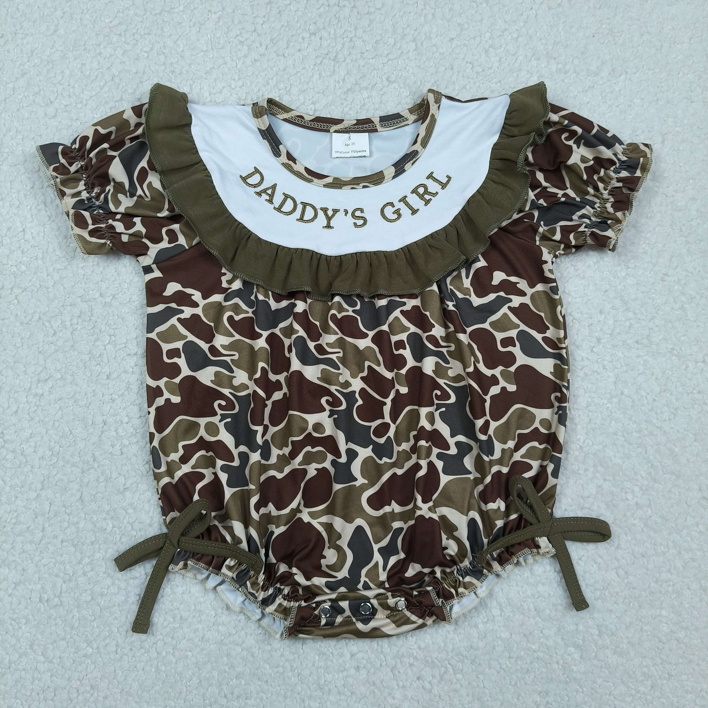 Embroidery Daddy's Girl Southern Dark Khaki Camo Ruffle Rompers