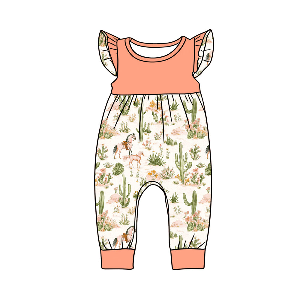 Baby Girls Flutter Sleeve Cactus Horse Western Rompers Preorder