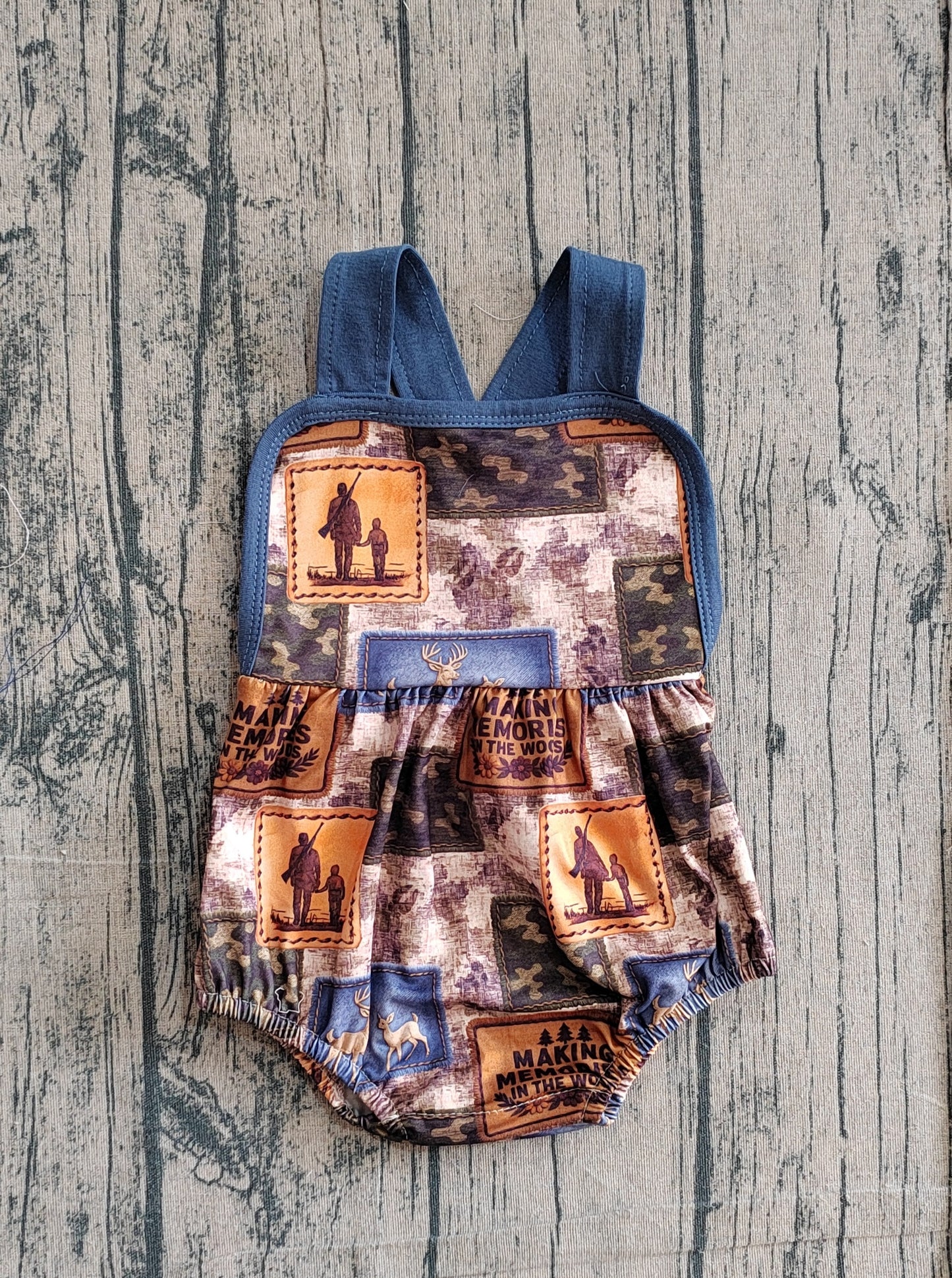Baby Boys Strap Deer Camo Checked Hunting Rompers
